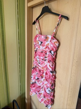 Pink floral ruched dress