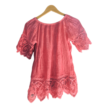 Pink lace trim top