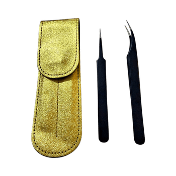 Black tweezers set with gold case