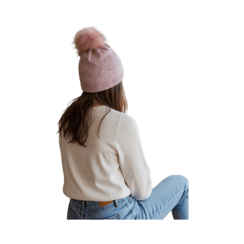 Vaaleanpunainen tupsupipo helmillä