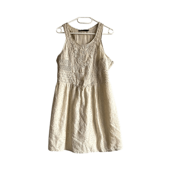 Zara White Crochet Babydoll Mini Dress Size M Sleeveless Lined Boho Summer