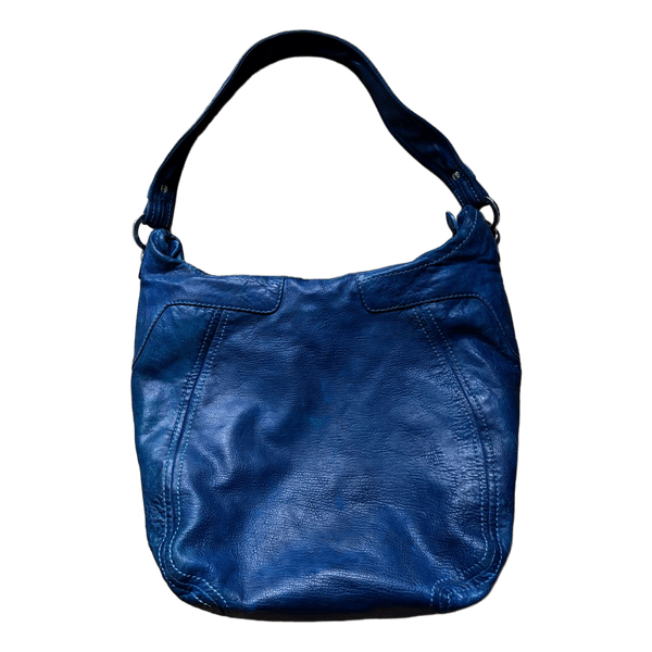 Blue leather shoulder bag