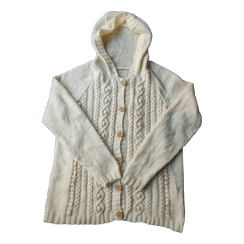 Käsinneulottu Palmikkoneule-huppari - Luonnonvalkoinen - M/L