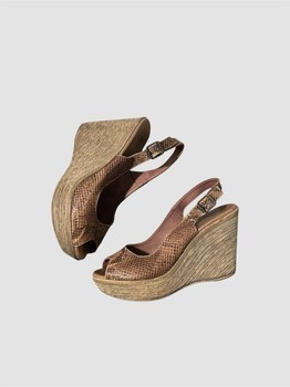 Brown snakeskin wedge sandals