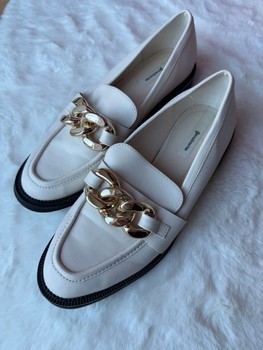 Beige chain loafers