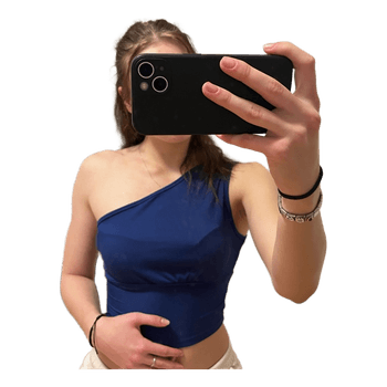 Blue ribbed one-shoulder top