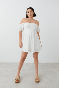Puff sleeve off shoulder dress