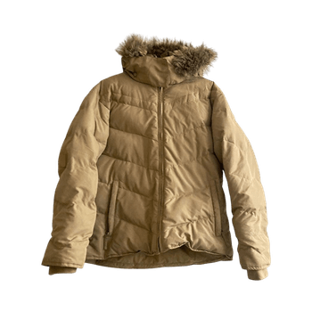 Columbia women’s warm beige down puffer jacket faux fur hood L