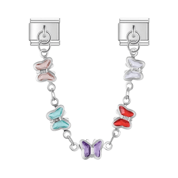 Eye-catching stainless steel link for Italian Charm bracelet – “colorful butterflies"