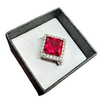 Silver 925, fancy ring with a reddish stone and cubic zirconias | NOS
