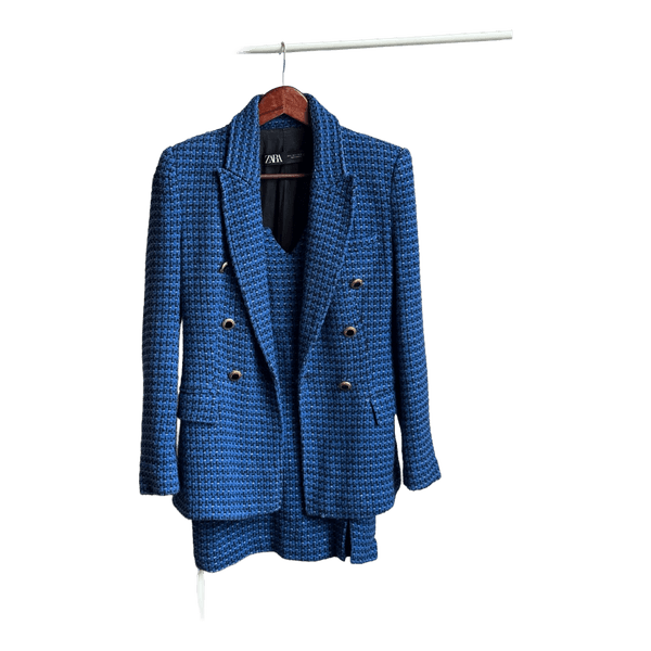 Zara blue tweed blazer set