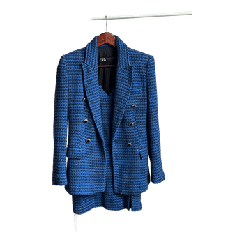 Zara blue tweed blazer set