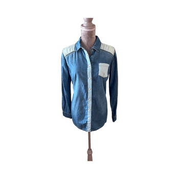 Blue two tone denim blouse