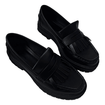 Black leather loafers