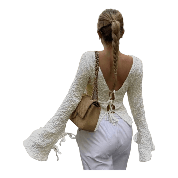 White textured long sleeve top