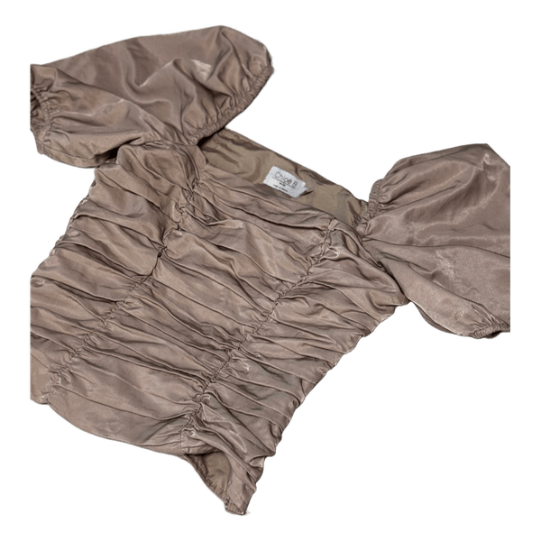 Beige ruched puff sleeve top