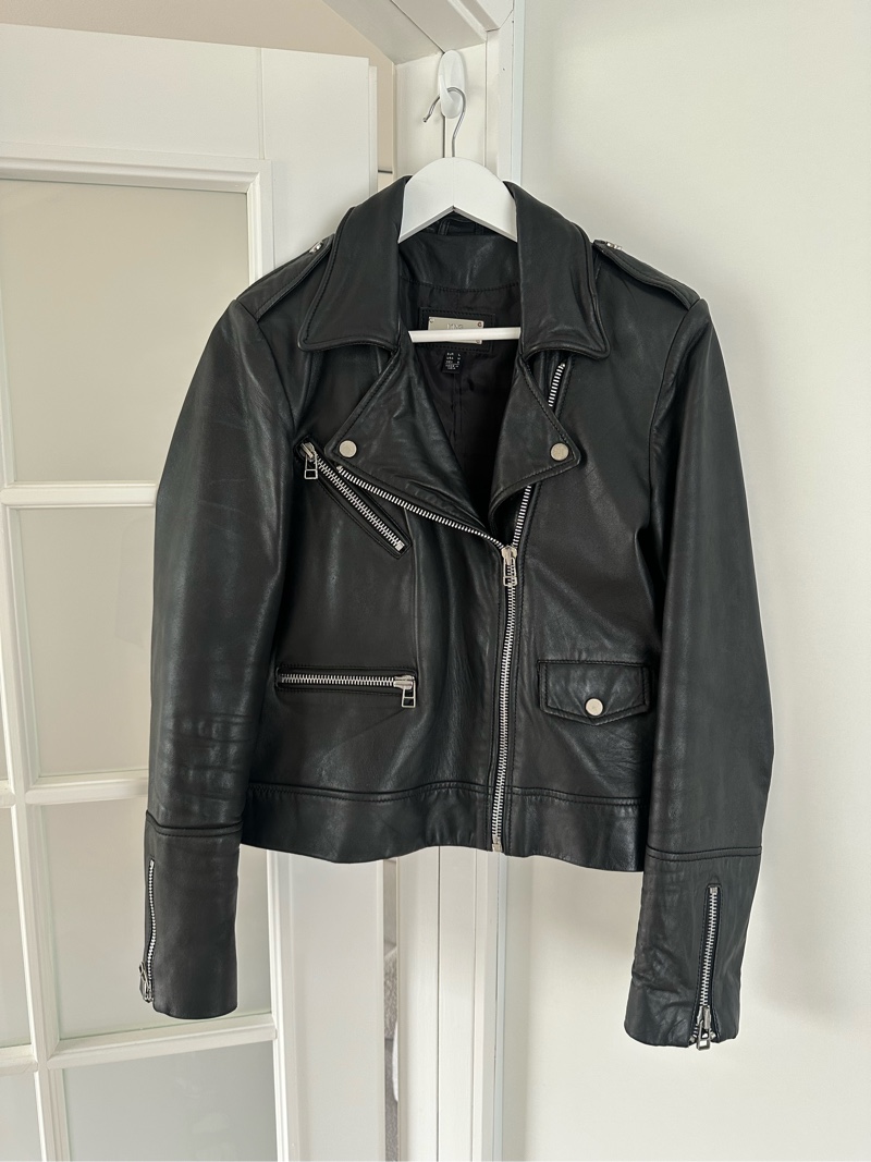 Black leather biker jacket