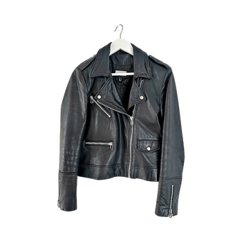 Black leather biker jacket