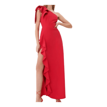 Red one-shoulder ruffle dress