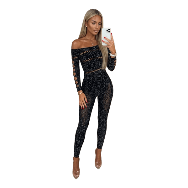 Black embellished cutout jumpsuit
