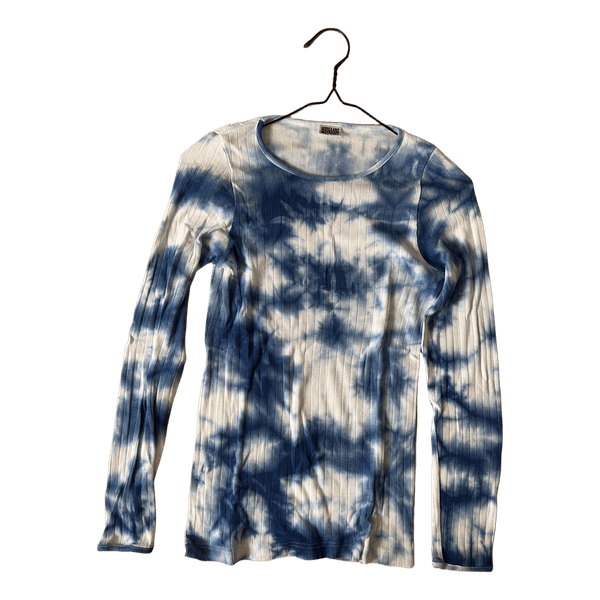 Blå tie-dye langærmet ribbluse