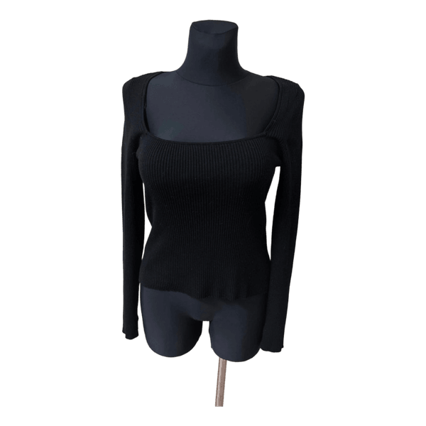 Black ribbed long-sleeve top
