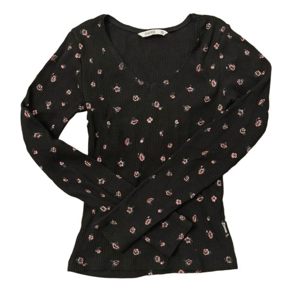 Black floral ribbed top