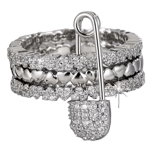 Silver safety pin ring