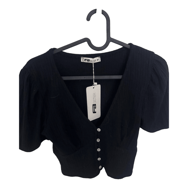 Black buttoned crop top
