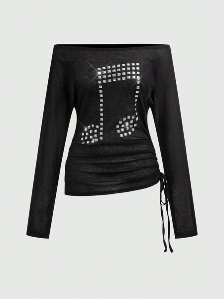 Cross rivet off-shoulder top