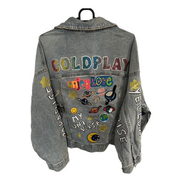 Handmade Coldplay Crystal Denim Jacket – Size M