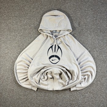 Nike Beige Big ball Football Chest Print Pullover Hoodie Size XL