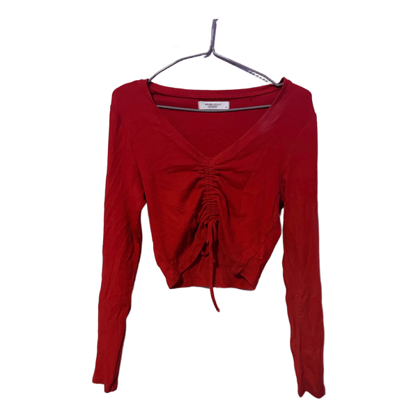 Red ruched long-sleeved top