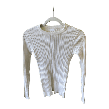 White ribbed long-sleeve top