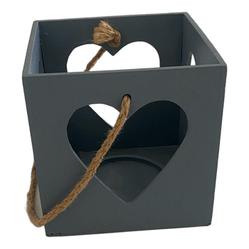 Handmade Wooden Candle Holder / Lantern with Heart Design 15x15 cm