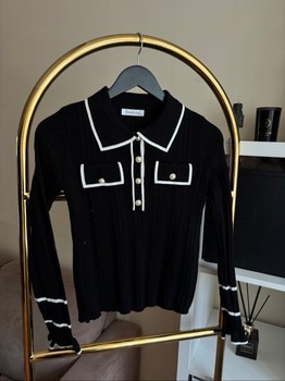 Black collared knit top