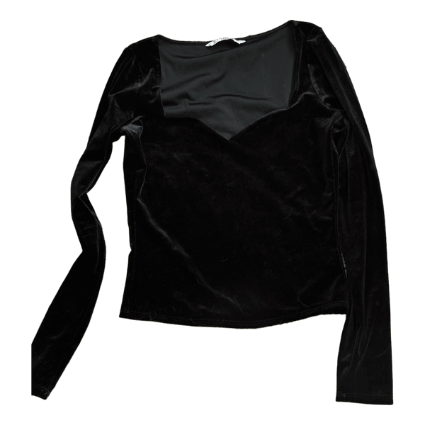 Black velvet long-sleeve top