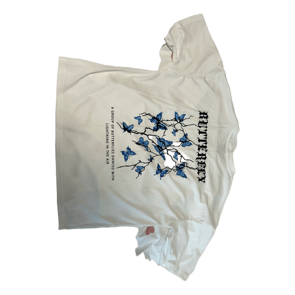 White butterfly graphic t-shirt