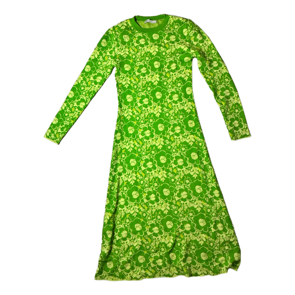 Grøn blomstret Zara strikkjole