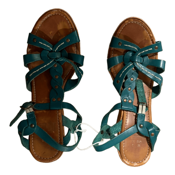 Green leather sandals