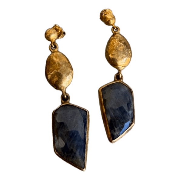 Gold-Plated 925 Sterling Silver Natural Sapphire Drop Earrings