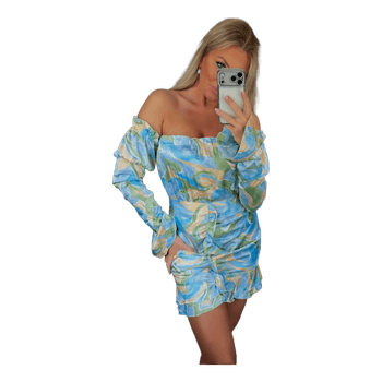 Blue and green patterned dress