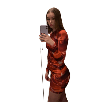 Oh polly- constellation long sleeve bodycon ruched mesh mini dress in orange