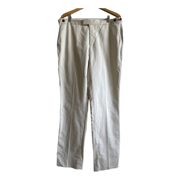 Reiss Mens Beige Linen Blend Straight Leg Tailored Trousers Size 36 Quiet Luxury Smart Casual