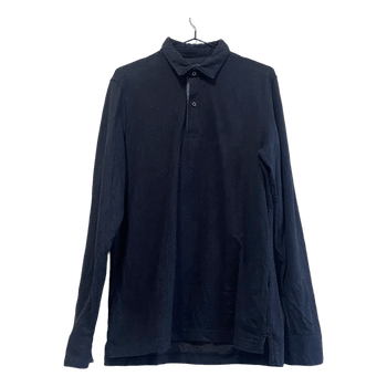 Massimo Dutti Men’s Long Sleeve Polo Shirt Slim Fit Cotton Navy Blue Size M