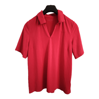 Red patterned polo shirt