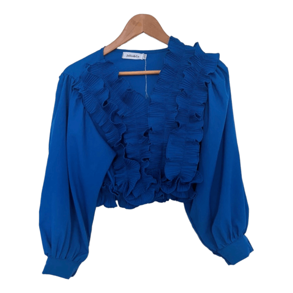 Blå flæsebluse i polyester
