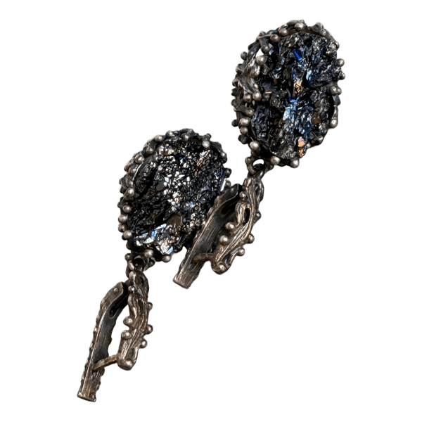 Silver Raw Carborundum Crystal Drop Earrings