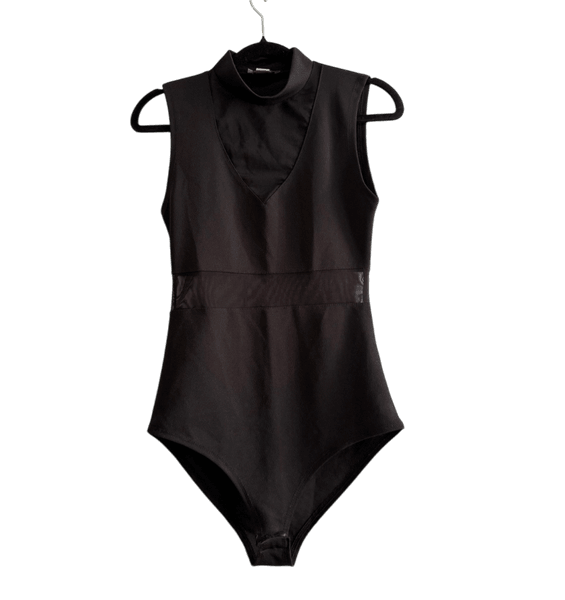 Black sleeveless mesh bodysuit