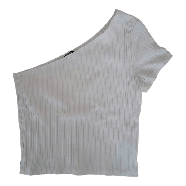 Valkoinen one shoulder ribbitoppi
